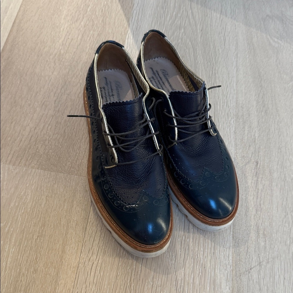 Ladies Barracuda Made in Italy Leather Oxford Shoes – Navy Blue – Size 40